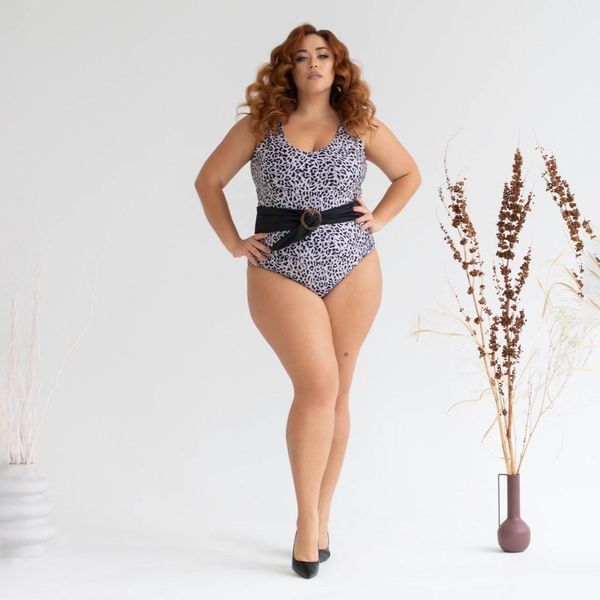 Суцільний леопардовий купальник PLUS SIZE з чашками та утяжкою 313116 фото