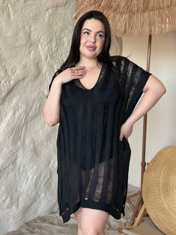 Жіноча чорна пляжна туніка PLUS SIZE 5226513 фото